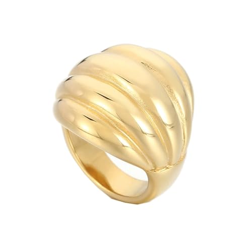 Dsnyu Edelstahl Ring Verlobung, Trauringe für Frauen 25mm Ring mit Streifenmuster Gold Größe 57 (18.1) Schmuck für Geburtstag von Dsnyu