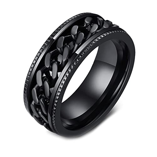 Dsnyu Edelstahl Ring für Herren, Schwarz Spinner Ring Vintage Fidget Ring Band Kettenringe 8MM 57 (18.1) von Dsnyu
