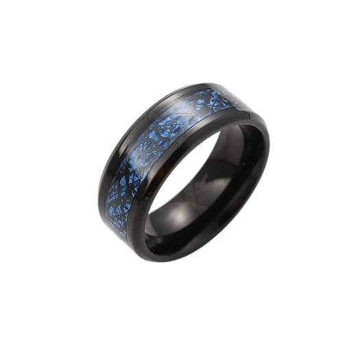 Dsnyu Edelstahl Ringe Herren, Engagement Ring For Men Schwarz Blau Kohlefaser-Drachenmuster Schmuck 8mm Breit Größe 60 (19.1) Komfort Fit mit Box von Dsnyu