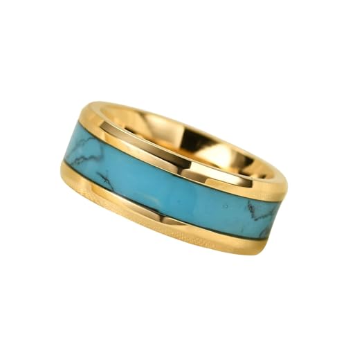 Dsnyu Edelstahl Ringe Herren Gold, Promise Ring Männer 8mm Ring mit Türkis Trauringe Schmuck Größe 60 (19.1) von Dsnyu