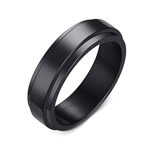 Dsnyu Edelstahl Spinner Ringe für Angst 6MM Hochglanzpolierter Edelstahl Versprechensringe für Frauen Männer Fidget Ring Schwarz 52 (16.6) von Dsnyu