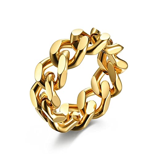 Dsnyu Edelstahlringe Herren Breit, Trauringe Gold Ring Kette Männer Fingerringe 8mm Klassisch für Ehemann Sohn Größe 54 (17.2) von Dsnyu
