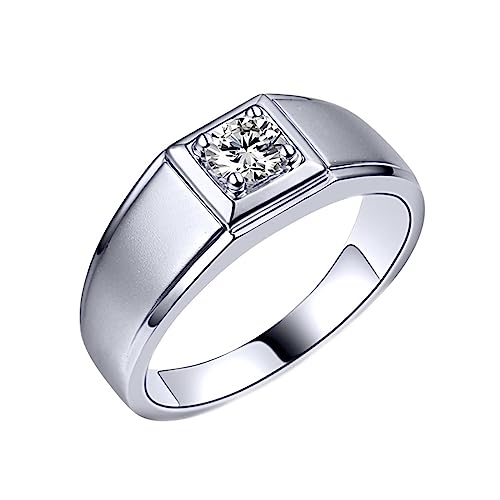 Dsnyu Eheringe 750 Gold, Herren Ring Breit Quadratischer Solitär 4 Prong Labor Geschaffener Diamant 0.3ct Runde Form Trauringe Gr.52 (16.6) 18K Weißgold von Dsnyu