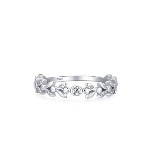 Dsnyu Eheringe 925 Sterling Silber, Verlobungsring Frauen Blütenblattband Zirkonia Runde Form Silber Schmuck Größe 52 (16.6) von Dsnyu