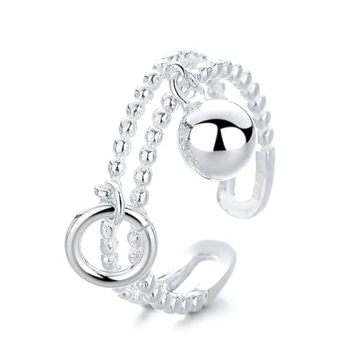 Dsnyu Eheringe 925 Sterling Silber, Verlobungsring für Frauen Doppelschichtige Perlen Silber Schmuck Größe Verstellbar von Dsnyu