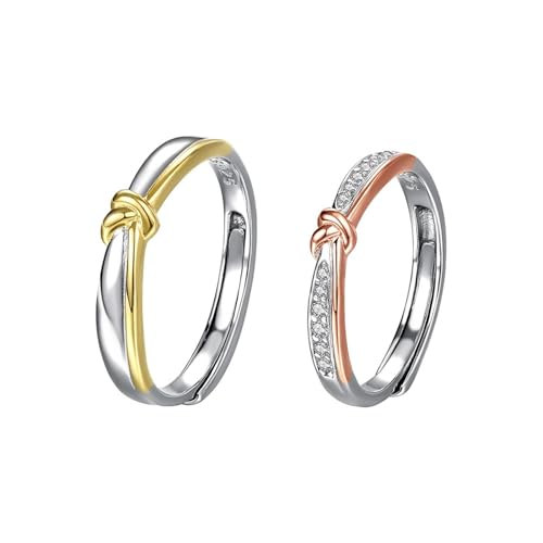 Dsnyu Eheringe Silber 925, Promise Ring Herren Knoten Silber Gold Paar Partner Schmuck für Ihn Größe Verstellbar von Dsnyu