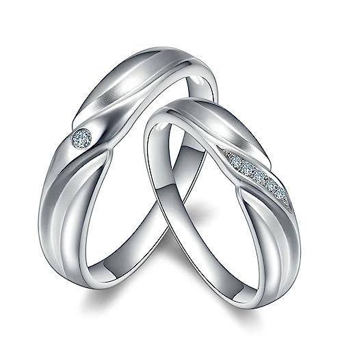 Dsnyu Engagement Ring Couple, Herren Ringe Retro Streifen Paarring Labor Geschaffener Diamant 0.042ct Rund Trauringe Platin von Dsnyu