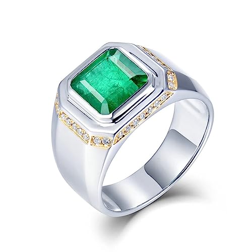 Engagement Ring Gold 18 Karat, Engagement Ring Emerald Weißes Gold Asscher-Form Bandring mit 2,5 ct Smaragd Herren Schmuck Größe 65 (20.7) von Dsnyu