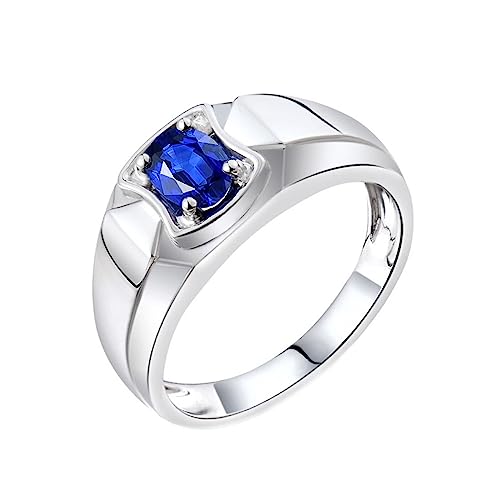 Dsnyu Engagement Ring mit Stein, Eternity Ring Herren Mode 4 Prong Labor Geschaffener Saphir 0.48ct Ovale Form Blau Trauringe Gr.62 (19.7) 18K Weißgold von Dsnyu