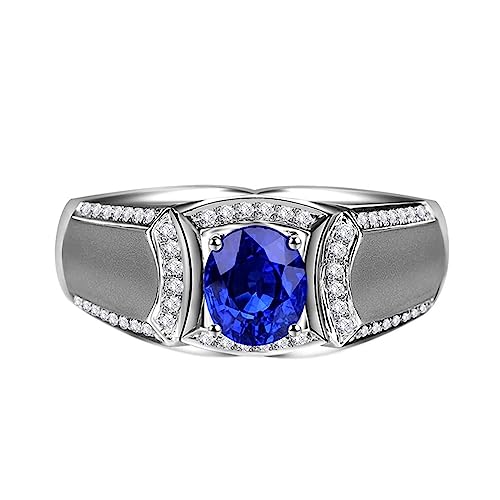 Dsnyu Engagement Ring mit Stein, Promise Ring For Men Mode 4 Prong Labor Geschaffener Saphir 1.125ct Ovale Form Blau Eheringe Gr.65 (20.7) 18K Weißgold von Dsnyu