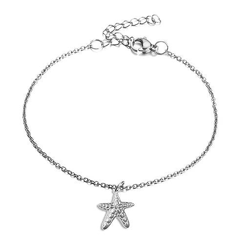 Dsnyu Fußkettchen 30 cm Silber, Boho Fußkettchen Edelstahl Seesternförmig Fußschmuck für Sommer Urlaub von Dsnyu