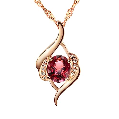 Dsnyu Gold Kette Frauen Echt 18K, Halskette für Frauen Unregelmäßige Raute 4 Prong Labor Geschaffener Rubin 0.716ct Ovale Form Rot Anhänger 750 Roségold von Dsnyu