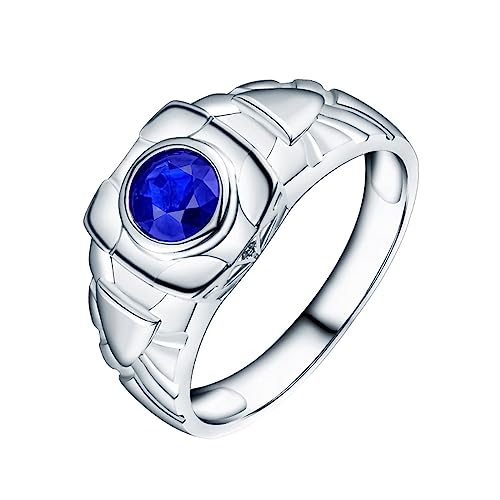 Dsnyu Gold Ring 18K, Trauringe Männer Geometrisch Labor Geschaffener Saphir 1.1ct Runde Form Blau Verlobungsring Größe 57 (18.1) 750 Weißgold von Dsnyu