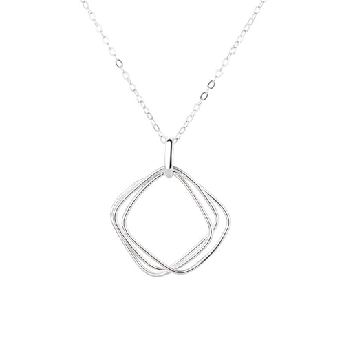 Dsnyu Halsketten für Frauen Silber 925, Halskette Anhänger Geometrisches Quadrat Silber Größe 42+3Cm von Dsnyu