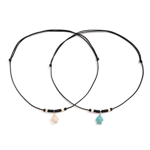 Dsnyu Herren Halskette Schwarz, Halskette Lang Leder mit Holzperlen und Anhänger Schildkröten mit Karabinerverschluss Schmuck 80cm von Dsnyu