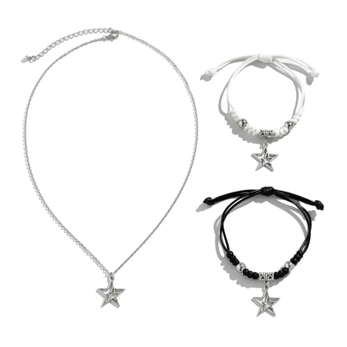 Dsnyu Herren Kette und Armband Set, Halskette Lang Silber mit Anhänger Sterne Legierung mit Karabinerverschluss Schmuck 57cm Dsnyu Herren Kette und Armband Set, Halskette Lang Silber mit Anhänger Sterne Legierung mit Karabinerverschluss Schmuck 57cm von Dsnyu