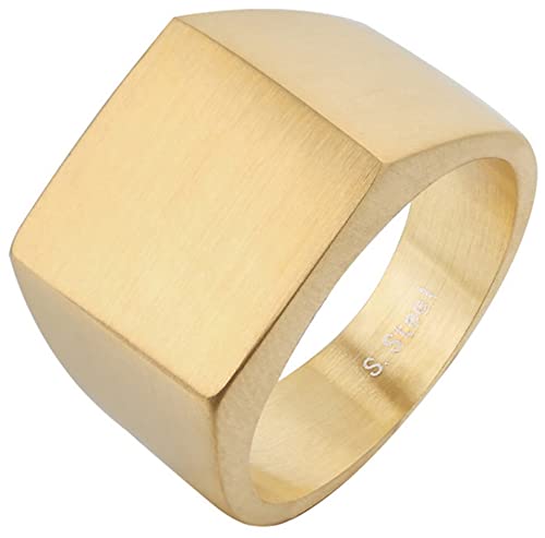 Dsnyu Herren Ring Edelstahl, Quadratisch breit Ring Versprechen, Ringe für Männer Party Schmuck, GR.67 (21.3) Gold von Dsnyu