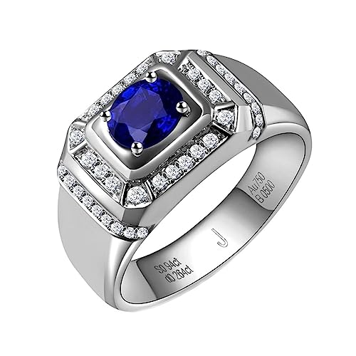 Dsnyu Herren Ring Gold 18K, Trauringe Vintage Mode 4 Prong Labor Geschaffener Saphir 0.94ct Ovale Form Blau Verlobungsring Größe 70 (22.3) 750 Weißgold von Dsnyu