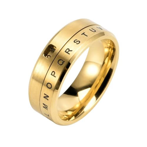 Dsnyu Herren Ring Titan, Promise Ring Man Gold Drehbarer Zahlen-Buchstaben-Ring Schmuck Größe 60 (19.1) Komfort Fit mit Box von Dsnyu