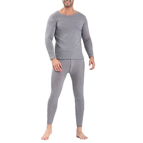 Dsnyu Herren Skiunterwäsche Warm, Polyester Thermowäsche Set Hellgrau, Rundhalsausschnitt Unterteil und Oberteil für zu Hause 5XL von Dsnyu