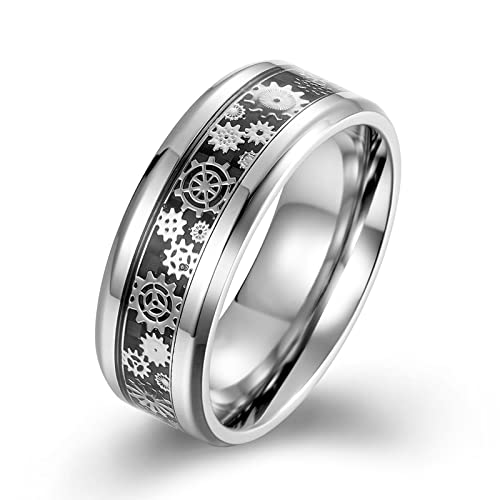 Dsnyu Herrenring, Silber Vintage Ringe, Mechanisches Getriebe Edelstahl Ring Herren für Hochzeit GR.60 (19.1) von Dsnyu