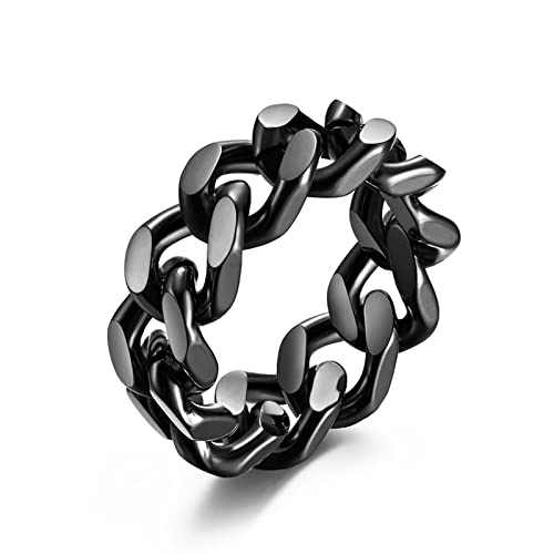 Dsnyu Kette Ringe Herren, Edelstahl Ring Ehering Schwarz Panzerkette Schlicht Cuban Bandring Verlobungsring 8mm Breit Gothic Bandring Punk Größe 65 (20.7) von Dsnyu