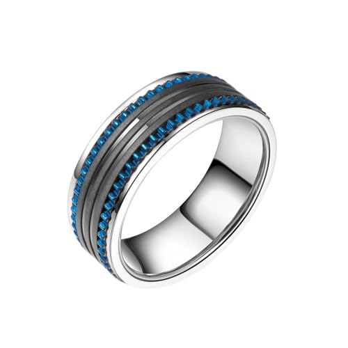 Dsnyu Hochzeitsringe Edelstahl, Ring Männer Cool Blau Schwarz Gang Schmuck 8mm Breit Größe 60 (19.1) Komfort Fit mit Box von Dsnyu