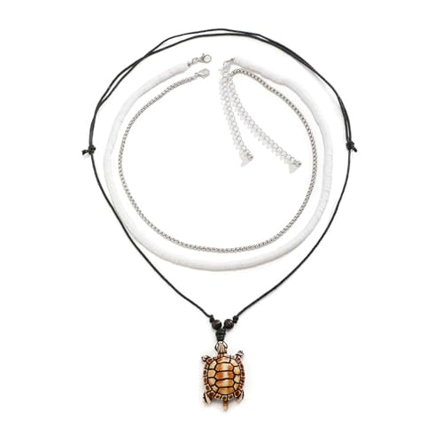 Dsnyu Kette Herren Silber, Halskette Lang mit Anhänger Schildkröte und Holzperlen Legierung Kettenhalsketten mit Karabinerverschluss Schmuck 90cm von Dsnyu