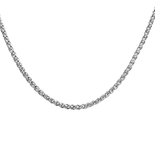 Dsnyu Ketten für Männer, 65CM Weizenkette, Silber Edelstahl Kette zum Valentinstag Breit 4MM von Dsnyu