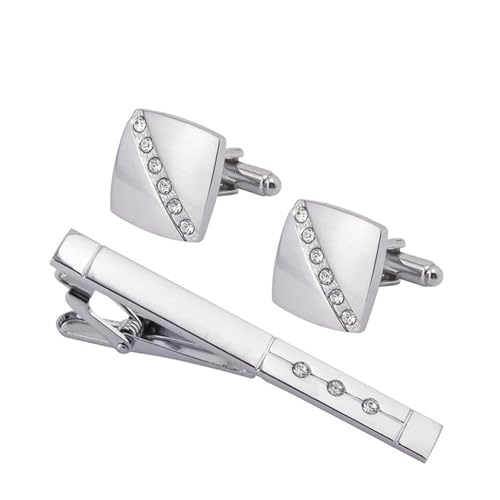 Dsnyu Krawattenklammer Und Manschettenknöpfe Set, Manschettenknöpfe für Herren Silber Glatt Gebürstet mit Kubischem Zirkon Runde Form Hemd Anzug Schmuck mit Geschenkbox Dsnyu Krawattenklammer Und Manschettenknöpfe Set, Manschettenknöpfe für Herren Silber Glatt Gebürstet mit Kubischem Zirkon Runde Form Hemd Anzug Schmuck mit Geschenkbox von Dsnyu