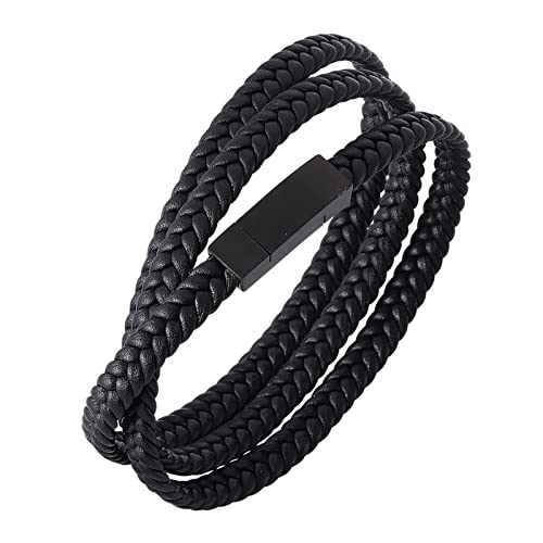Dsnyu Leder Armbänder Mann, Schwarz Armbänder Männer, 18.5CM Mehrschichtig Geflochten Armbänder Rocker Party Schmuck von Dsnyu