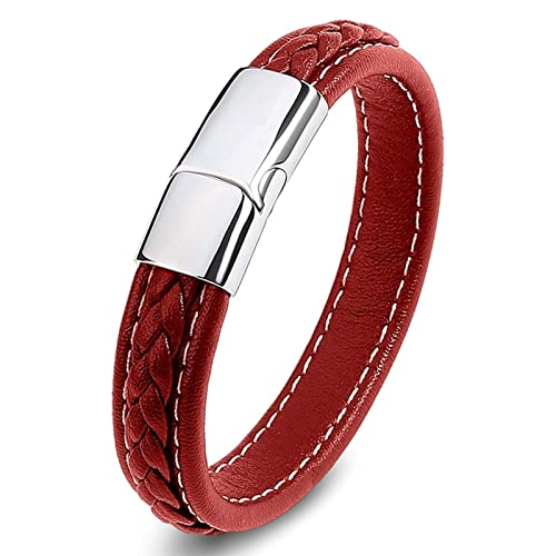 Dsnyu Leder Armreif Herren, Silber Rot Armbänder Paare mit Magnet Verschluss, 18.5CM Einfach Armband für Charms zum Jubiläum von Dsnyu