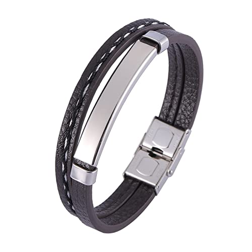 Dsnyu Lederarmbänder für Herren, Silber Lederarmbänder Paare, 18.5CM Einfacher Stil Armband Charms für Verlobter von Dsnyu