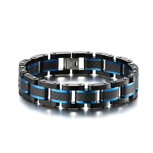 Dsnyu Männer Armbänder Schwarz, Herren Armbänder Edelstahl Rechteck, Das Kontrastierende Farben Verbindet Blau für Ehemann Sohn von Dsnyu