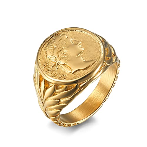 Dsnyu Männer Ring, Gold Vintage Ringe, Römisches Reich Cäsar Große Ring Edelstahl für Sohn GR.62 (19.7) von Dsnyu