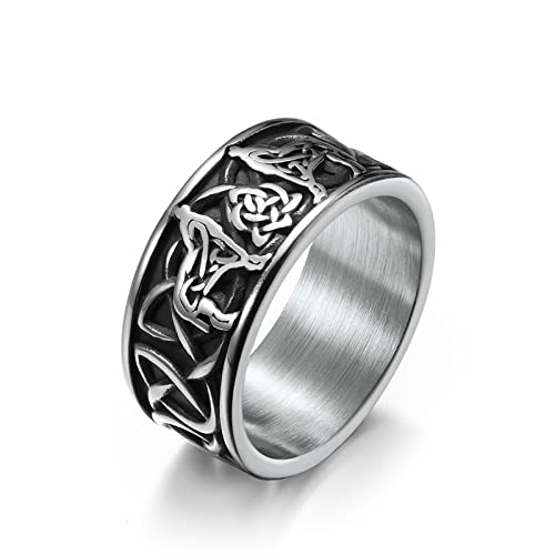 Dsnyu Männer Ringe, Silber Versprechen Ringe, Keltischer Wolf Ring Edelstahl für Freund Größe 60 (19.1) von Dsnyu