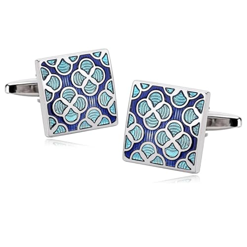 Dsnyu Manchettenknoepfe Herren Blau, Mens Cufflinks Quadratisches Blumenmuster Edelstahl Hemd Anzug Schmuck mit Geschenkbox von Dsnyu