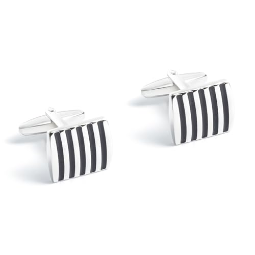 Dsnyu Manchettenknoepfe Herren Hochzeit, Manschettenknöpfe Silber Rechteckig mit Streifen Hemd Anzug Schmuck mit Geschenkbox von Dsnyu