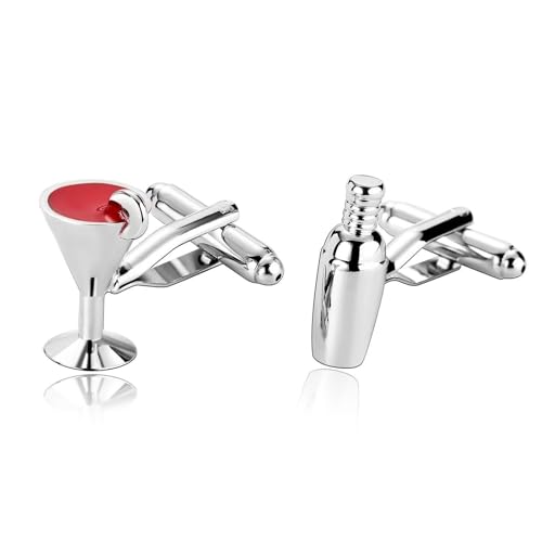 Dsnyu Manchettenknoepfe Herren Hochzeit Silber, Manchettenknoepfe Herren Hochzeit Rot Tasse und Flasche Edelstahl Hemd Anzug Schmuck mit Geschenkbox von Dsnyu