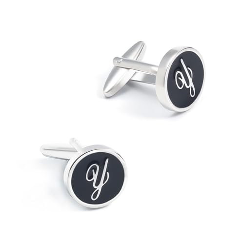 Dsnyu Manchettenknoepfe Herren Set, Manschettenknöpfe Buchstaben Schwarz Silber Buchstabe Y Hemd Anzug Schmuck mit Geschenkbox von Dsnyu