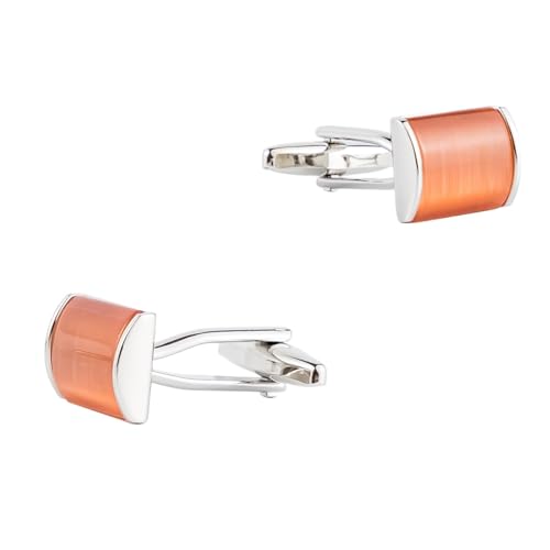 Dsnyu Manchettenknoepfe Herren Silber, Cufflinks for Men Orange Quadratisch Gebogenes Oranges Katzenauge Rechteckige Form Hemd Anzug Schmuck mit Geschenkbox von Dsnyu