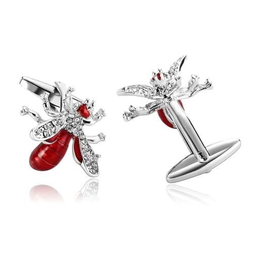 Dsnyu Manschettenknöpfe Edelstahl, Cufflinks for Men Rot-Weiss Biene Hemd Anzug Herren Schmuck mit Geschenkbox von Dsnyu