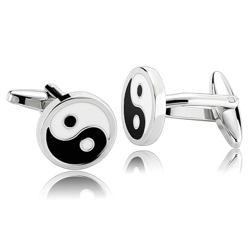 Dsnyu Manschettenknöpfe Edelstahl, Manschettenknöpfe Herren Schwarz-Weiss Runden Hemd Anzug Schmuck mit Geschenkbox von Dsnyu