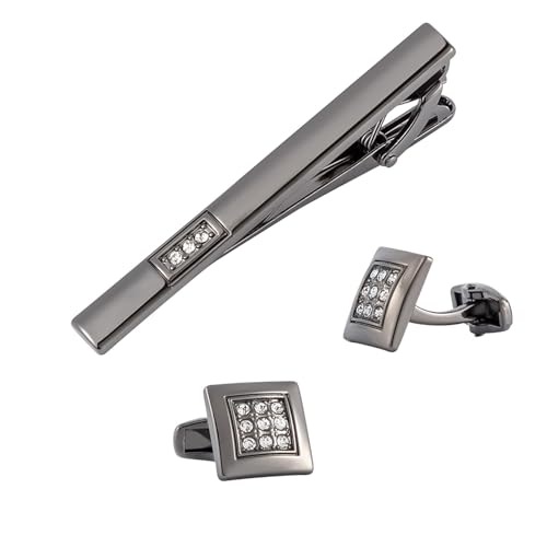 Dsnyu Manschettenknöpfe Edelstein, Krawattenklammer Hochzeit Dunkelgrau Rechteck Zirkonia Runde Form Hemd Anzug Herren Schmuck mit Geschenkbox von Dsnyu