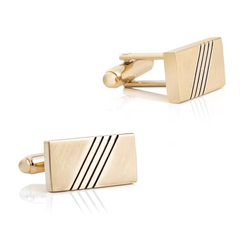 Dsnyu Manschettenknöpfe Gold Herren, Cufflinks Set for Men Rechteck Streifen Hemd Anzug Schmuck mit Geschenkbox von Dsnyu
