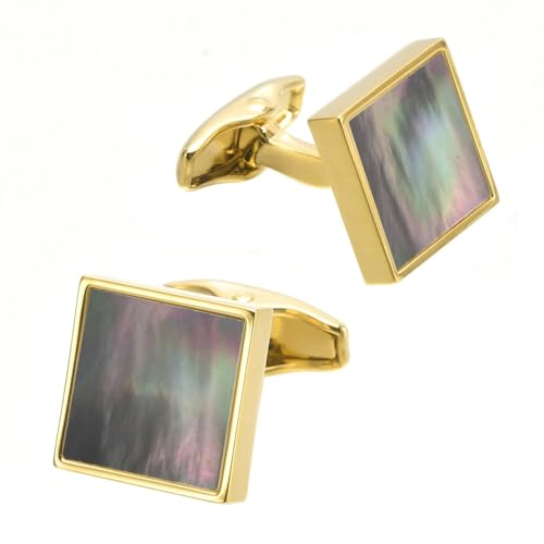 Dsnyu Manschettenknöpfe Golden, Manschettenknöpfe Set Herren Abalone-Muschel Eingelegt Hochzeit Schmuck für Hemd mit Geschenkbox von Dsnyu