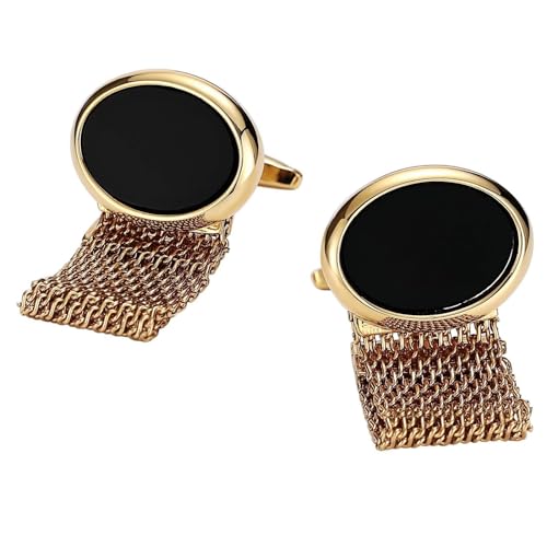 Dsnyu Manschettenknöpfe Herren Edel, Manschettenknöpfe Herren Edelstahl Goldschwarz Oval mit Hohlkette Hemd Anzug Schmuck für Geburtstag Hochzeit von Dsnyu