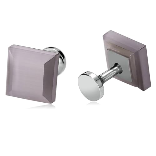 Dsnyu Manschettenknöpfe Herren Edelstein, Manschettenknöpfe Herren Vintage Grau Quadratischer Kristall Zirkonia Edelstahl Schmuck mit Geschenkbox von Dsnyu