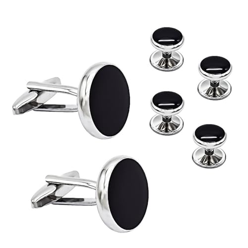 Dsnyu Manschettenknöpfe Herren Kupfer, Manschettenknöpfe Silber Schwarz Runde Form Hemd Anzug Schmuck mit Geschenkbox von Dsnyu