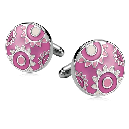 Dsnyu Manschettenknöpfe Herren Rosa, Hemd Manschettenknöpfe Herren Rund mit Blumenmuster Edelstahl Anzug Schmuck mit Geschenkbox von Dsnyu